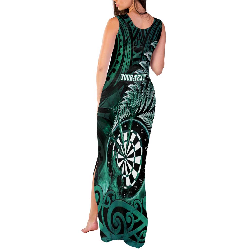 Personalised New Zealand Darts Tank Maxi Dress Maori Koru Dartboard Turquoise Flame LT05 - Polynesian Pride