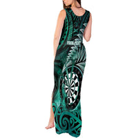 Personalised New Zealand Darts Tank Maxi Dress Maori Koru Dartboard Turquoise Flame LT05 - Polynesian Pride