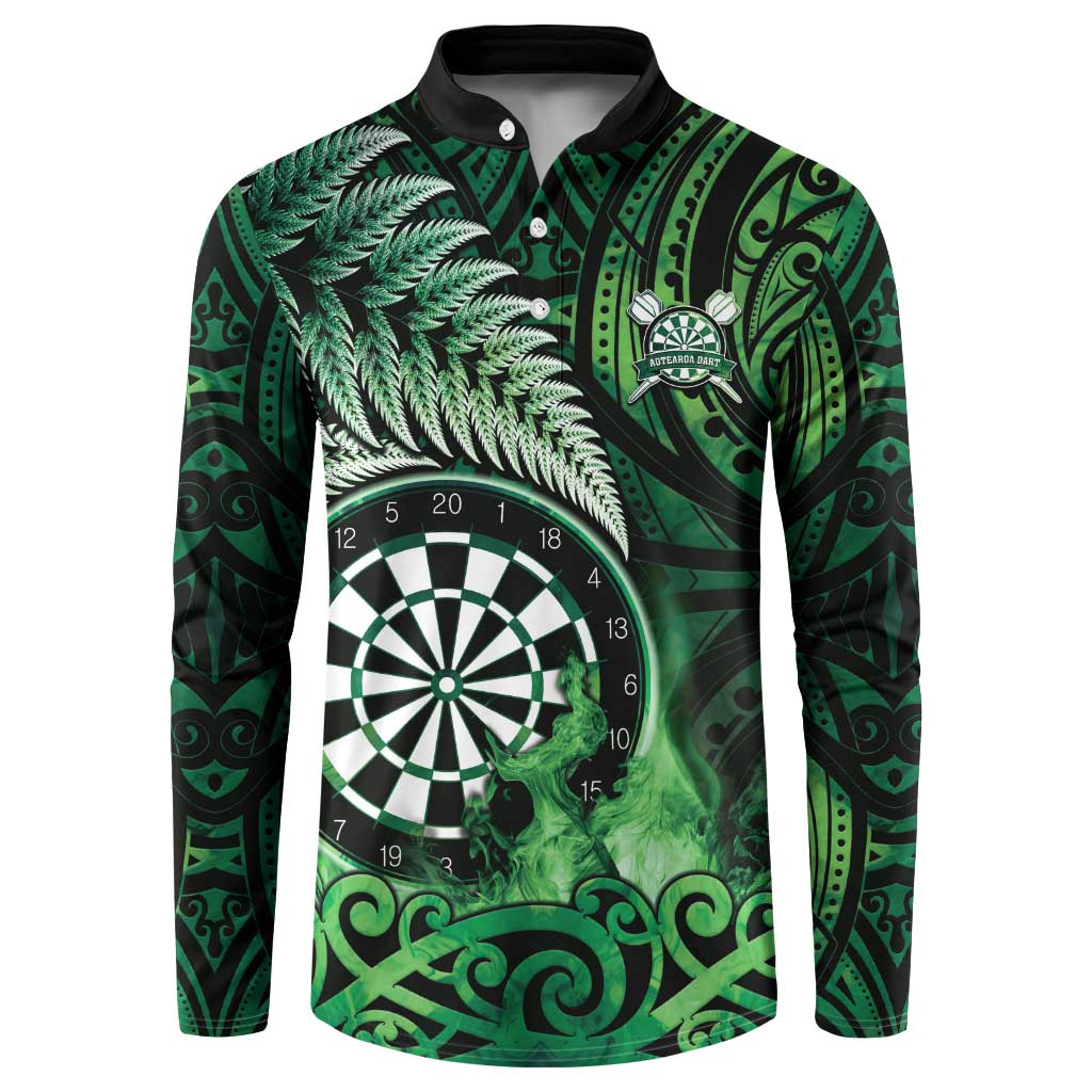 Personalised New Zealand Darts Button Sweatshirt Maori Koru Dartboard Green Flame LT05 Green - Polynesian Pride