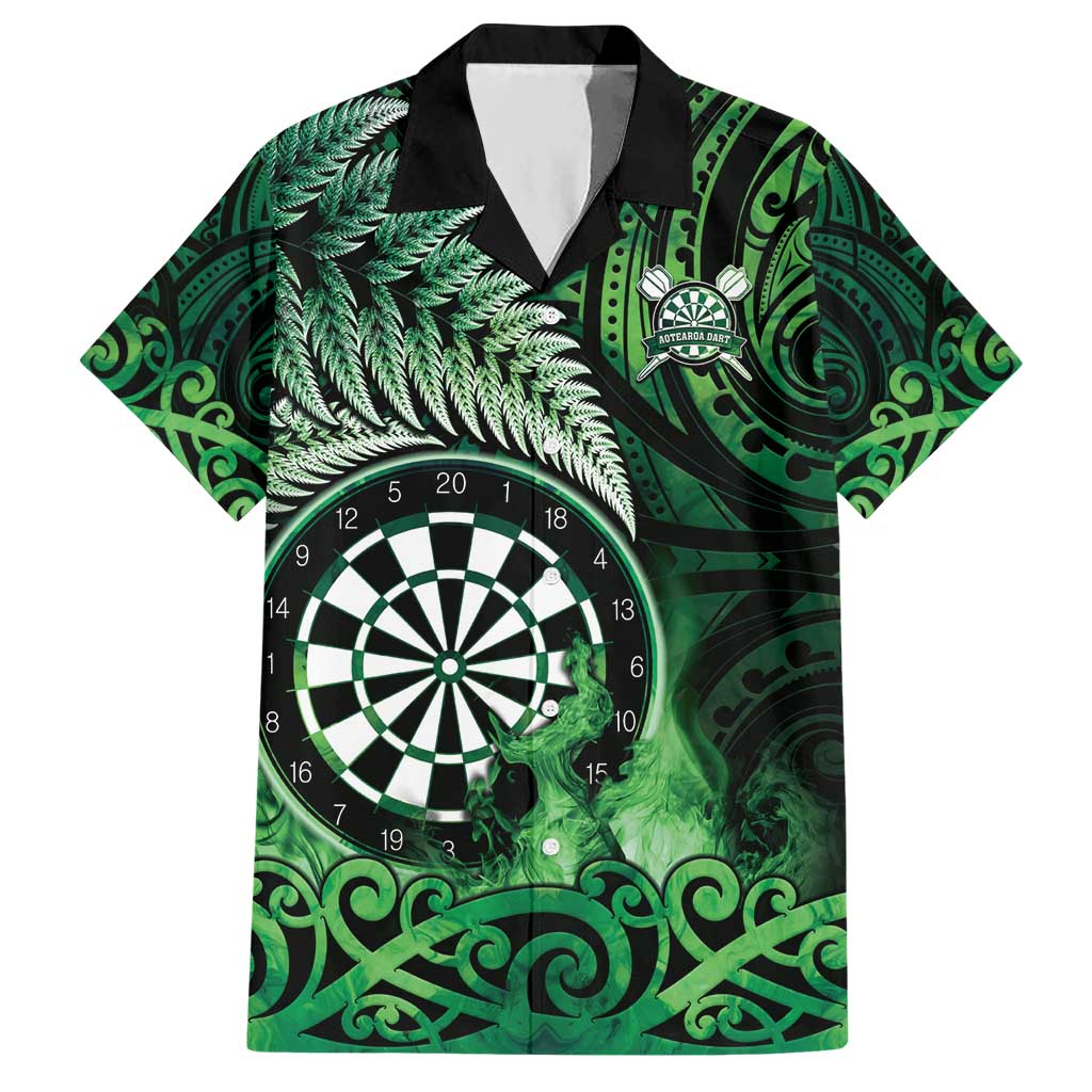 Personalised New Zealand Darts Hawaiian Shirt Maori Koru Dartboard Green Flame LT05 Green - Polynesian Pride