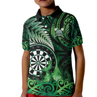 Personalised New Zealand Darts Kid Polo Shirt Maori Koru Dartboard Green Flame LT05 Kid Green - Polynesian Pride