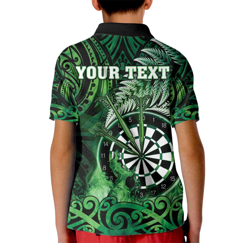 Personalised New Zealand Darts Kid Polo Shirt Maori Koru Dartboard Green Flame LT05 - Polynesian Pride
