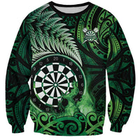 Personalised New Zealand Darts Sweatshirt Maori Koru Dartboard Green Flame LT05 Unisex Green - Polynesian Pride