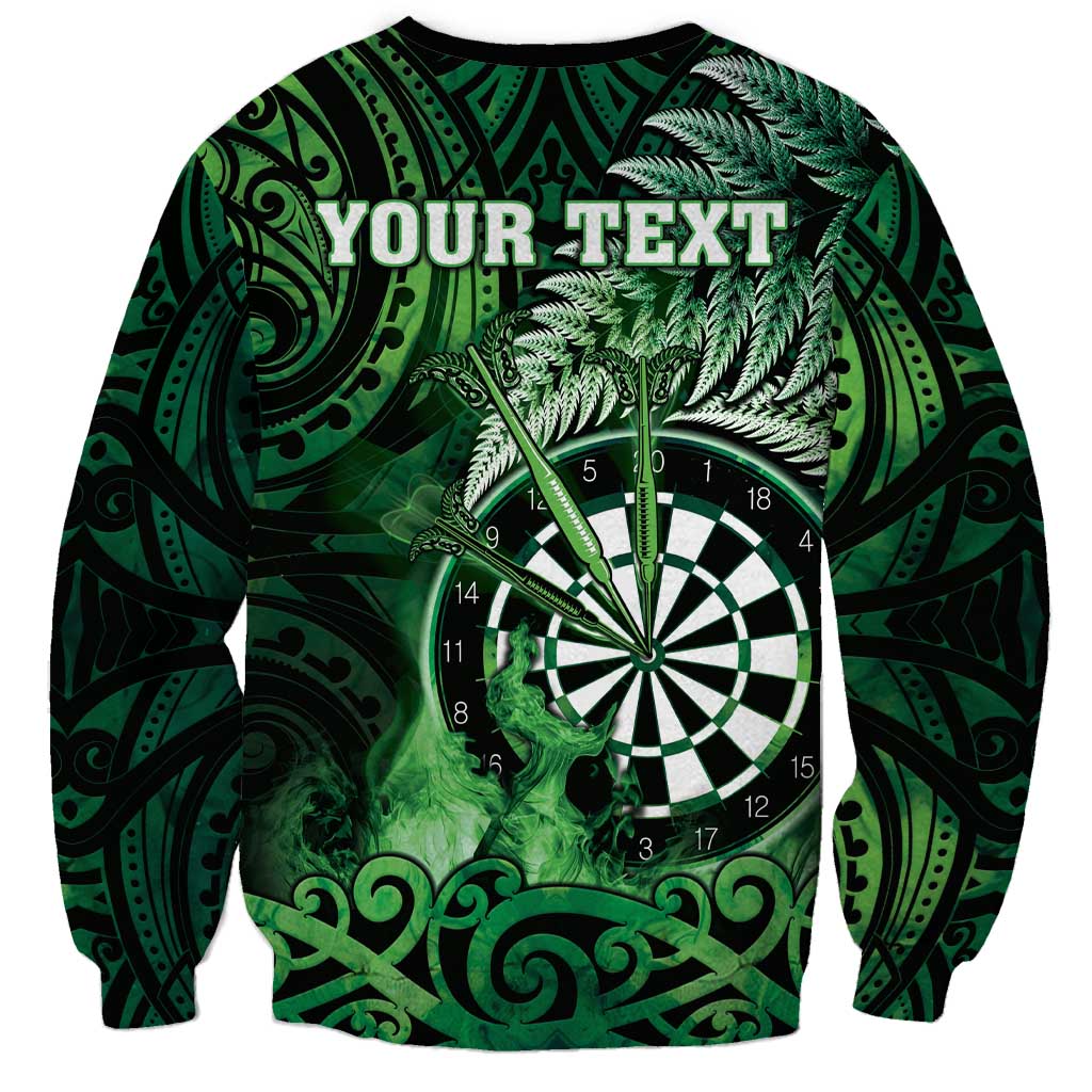Personalised New Zealand Darts Sweatshirt Maori Koru Dartboard Green Flame LT05 - Polynesian Pride