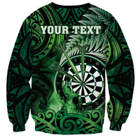 Personalised New Zealand Darts Sweatshirt Maori Koru Dartboard Green Flame LT05 - Polynesian Pride