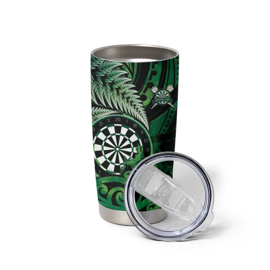 Personalised New Zealand Darts Tumbler Cup Maori Koru Dartboard Green Flame LT05 - Polynesian Pride