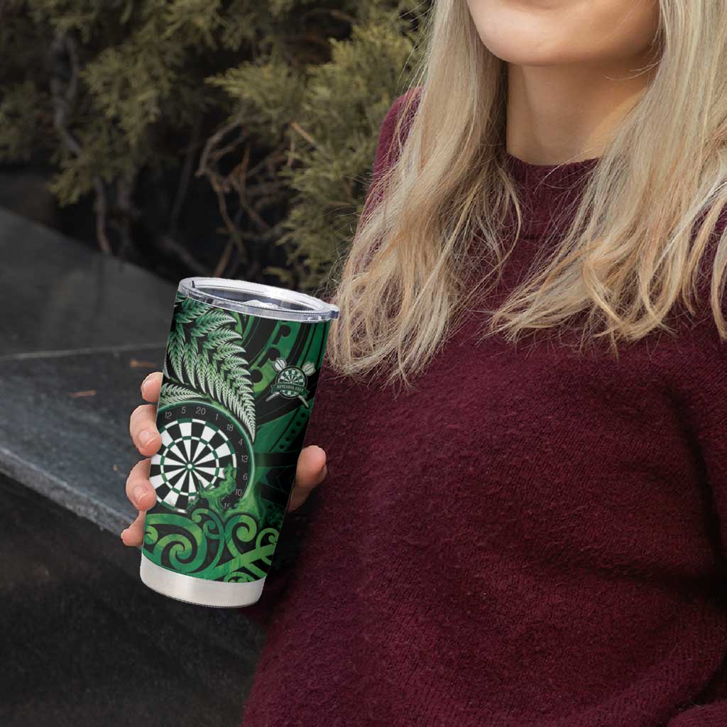 Personalised New Zealand Darts Tumbler Cup Maori Koru Dartboard Green Flame LT05 - Polynesian Pride