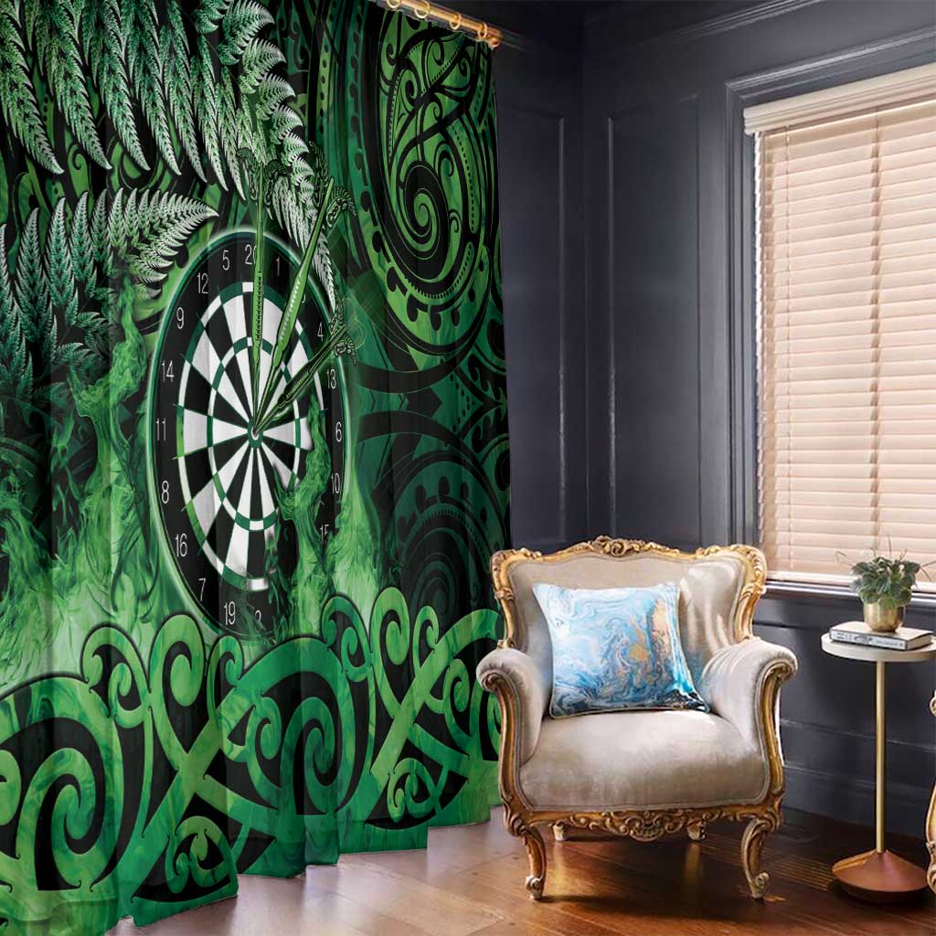 New Zealand Darts Window Curtain Maori Koru Dartboard Green Flame LT05 - Polynesian Pride
