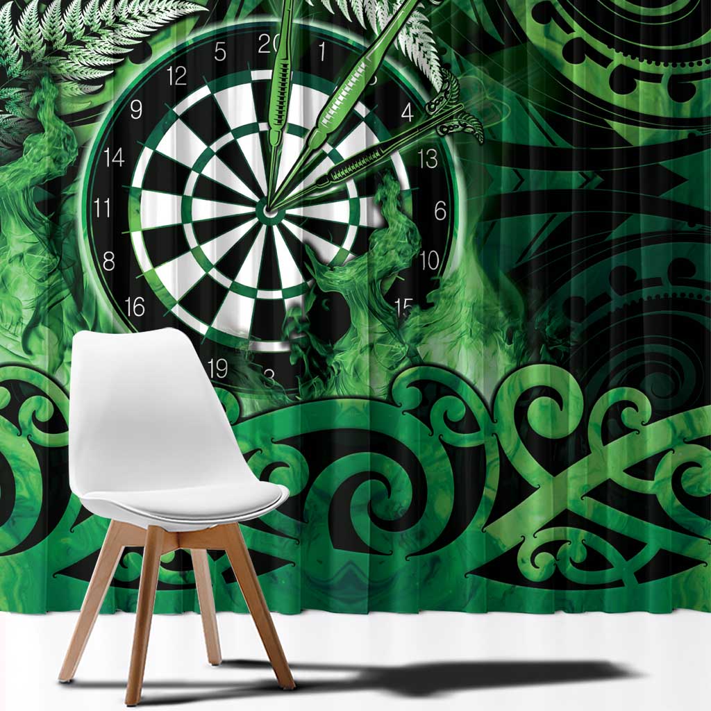 New Zealand Darts Window Curtain Maori Koru Dartboard Green Flame LT05 - Polynesian Pride