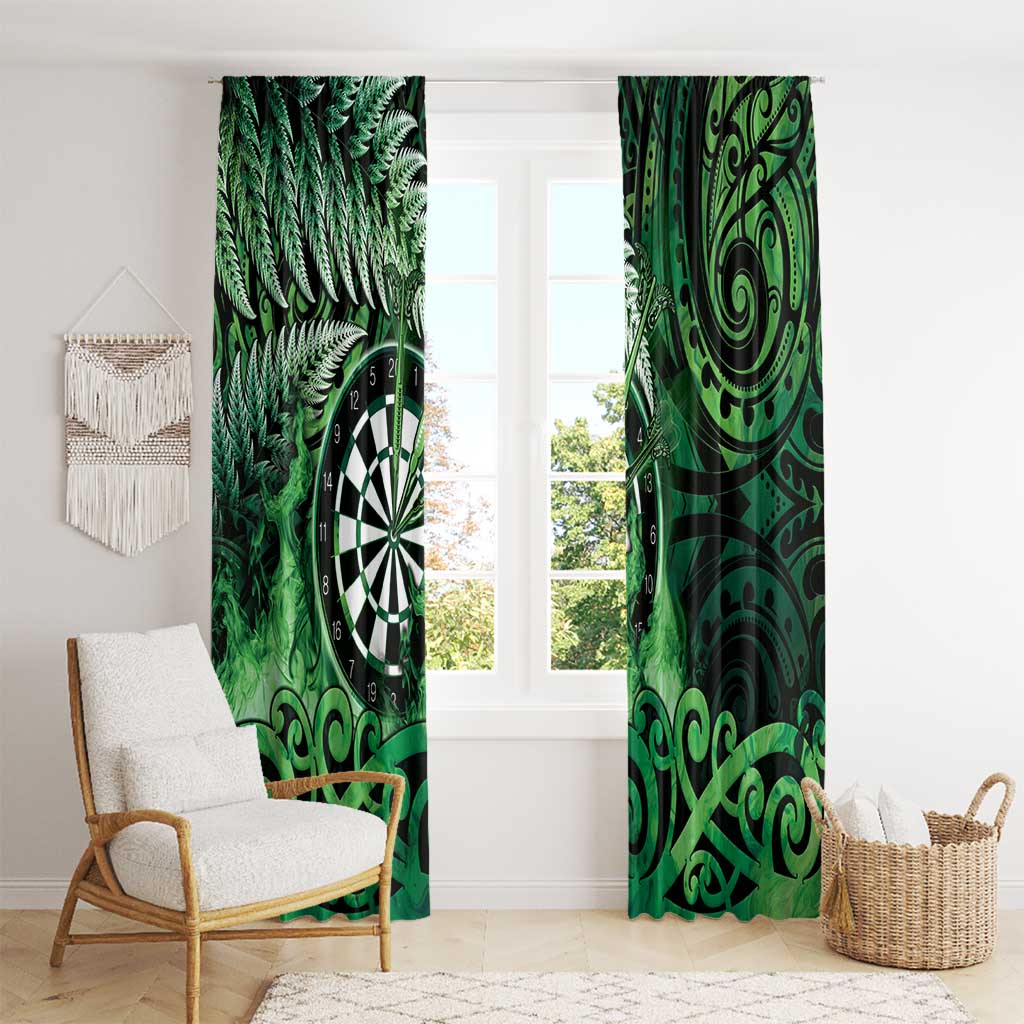 New Zealand Darts Window Curtain Maori Koru Dartboard Green Flame LT05 - Polynesian Pride