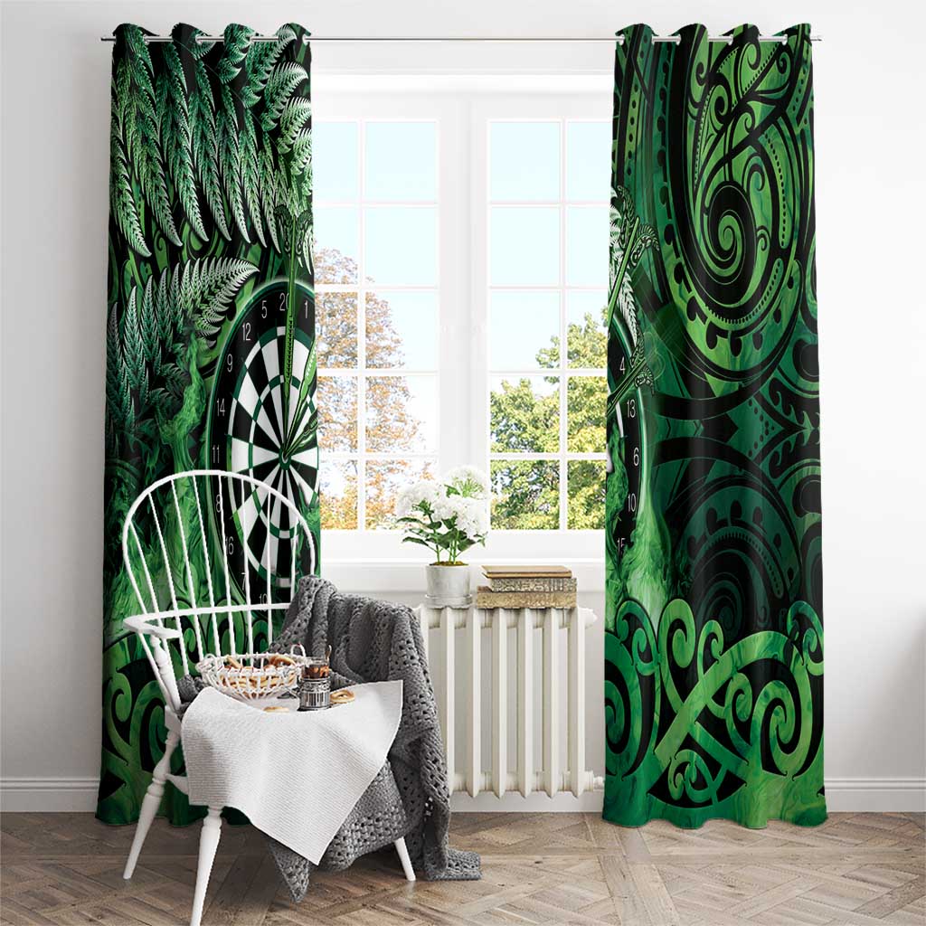 New Zealand Darts Window Curtain Maori Koru Dartboard Green Flame LT05 - Polynesian Pride