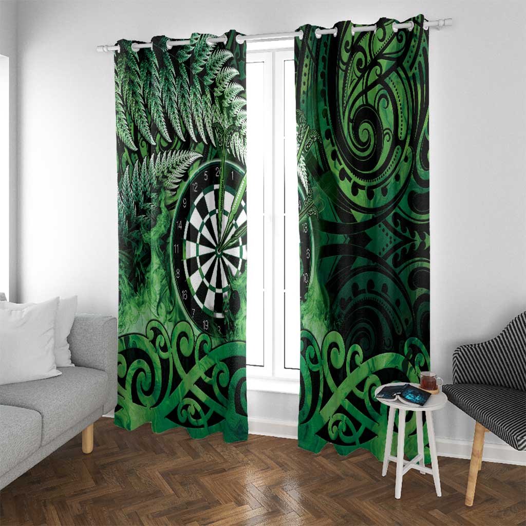New Zealand Darts Window Curtain Maori Koru Dartboard Green Flame LT05 With Grommets Green - Polynesian Pride