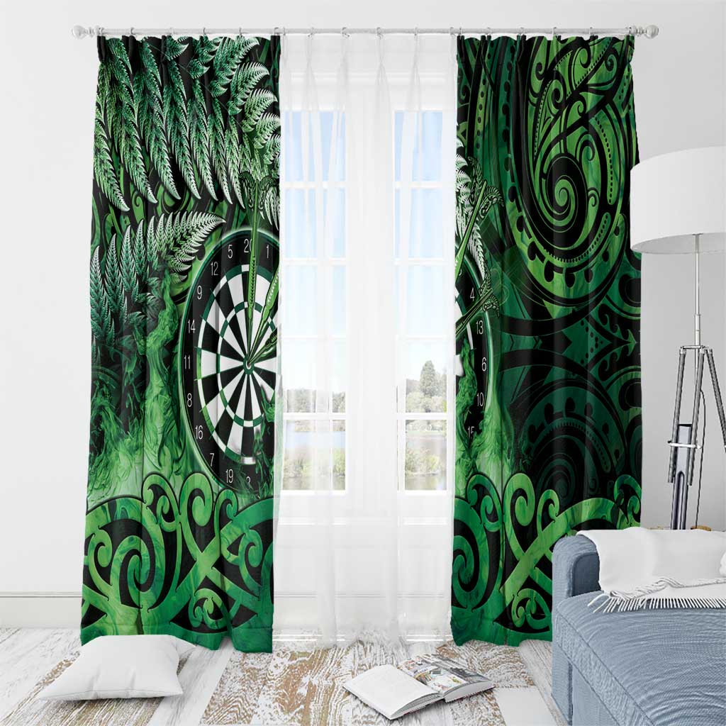 New Zealand Darts Window Curtain Maori Koru Dartboard Green Flame LT05 - Polynesian Pride