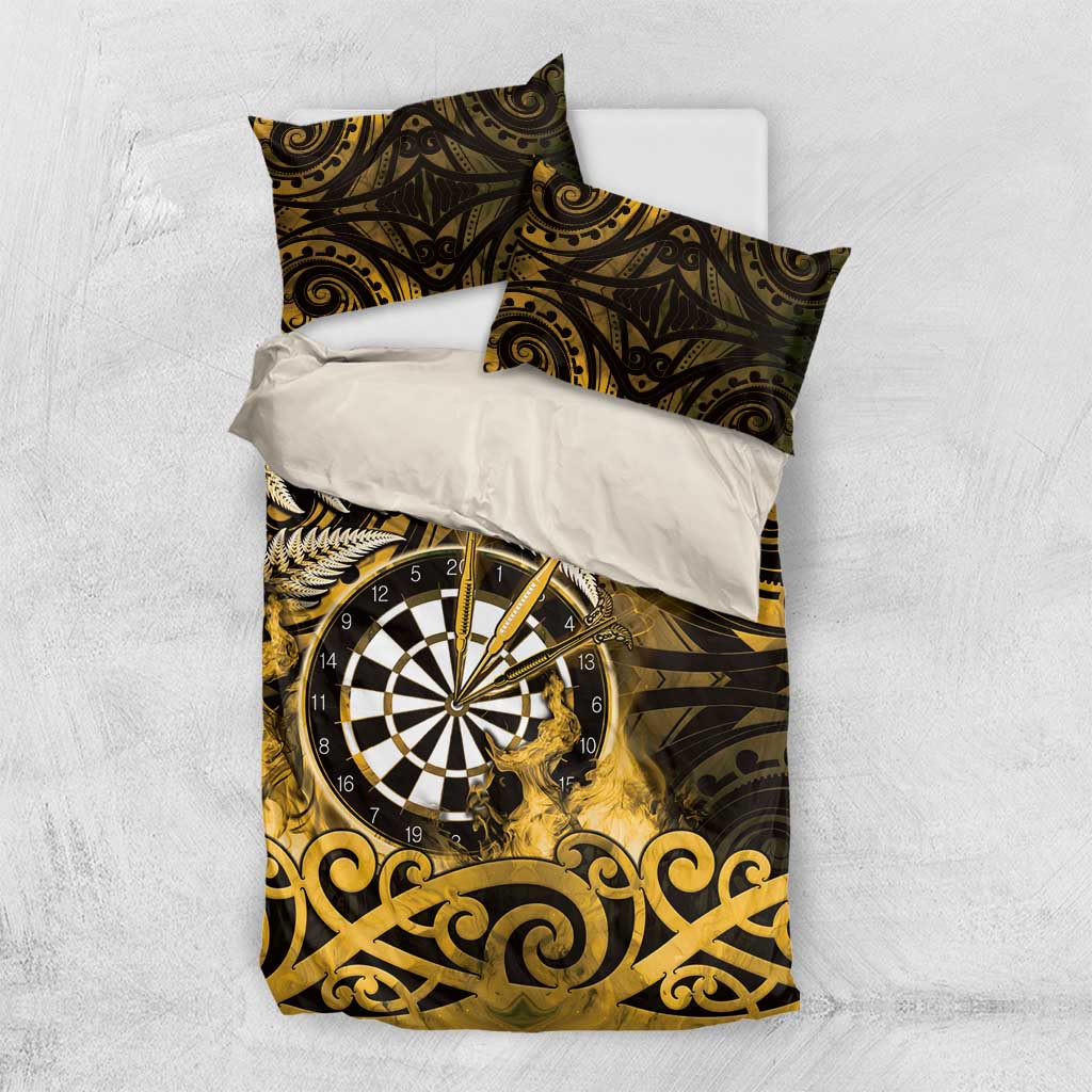 New Zealand Darts Bedding Set Maori Koru Dartboard Gold Flame LT05 US Twin 172cm x 218cm Gold - Polynesian Pride