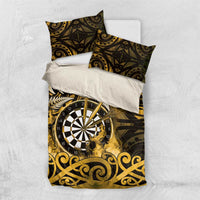 New Zealand Darts Bedding Set Maori Koru Dartboard Gold Flame LT05 US Twin 172cm x 218cm Gold - Polynesian Pride