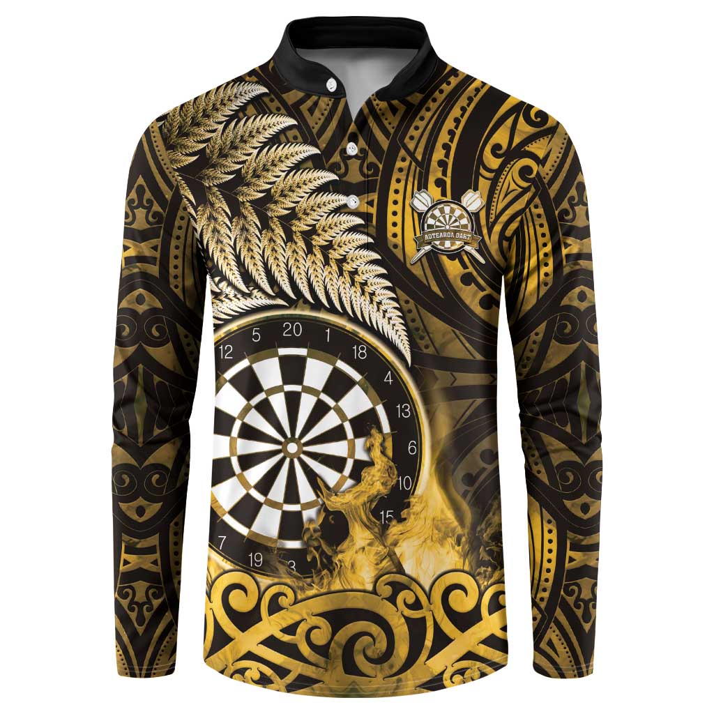 Personalised New Zealand Darts Button Sweatshirt Maori Koru Dartboard Gold Flame LT05 Gold - Polynesian Pride