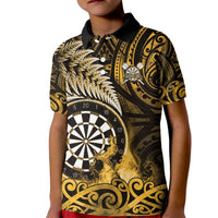 Personalised New Zealand Darts Kid Polo Shirt Maori Koru Dartboard Gold Flame LT05 Kid Gold - Polynesian Pride