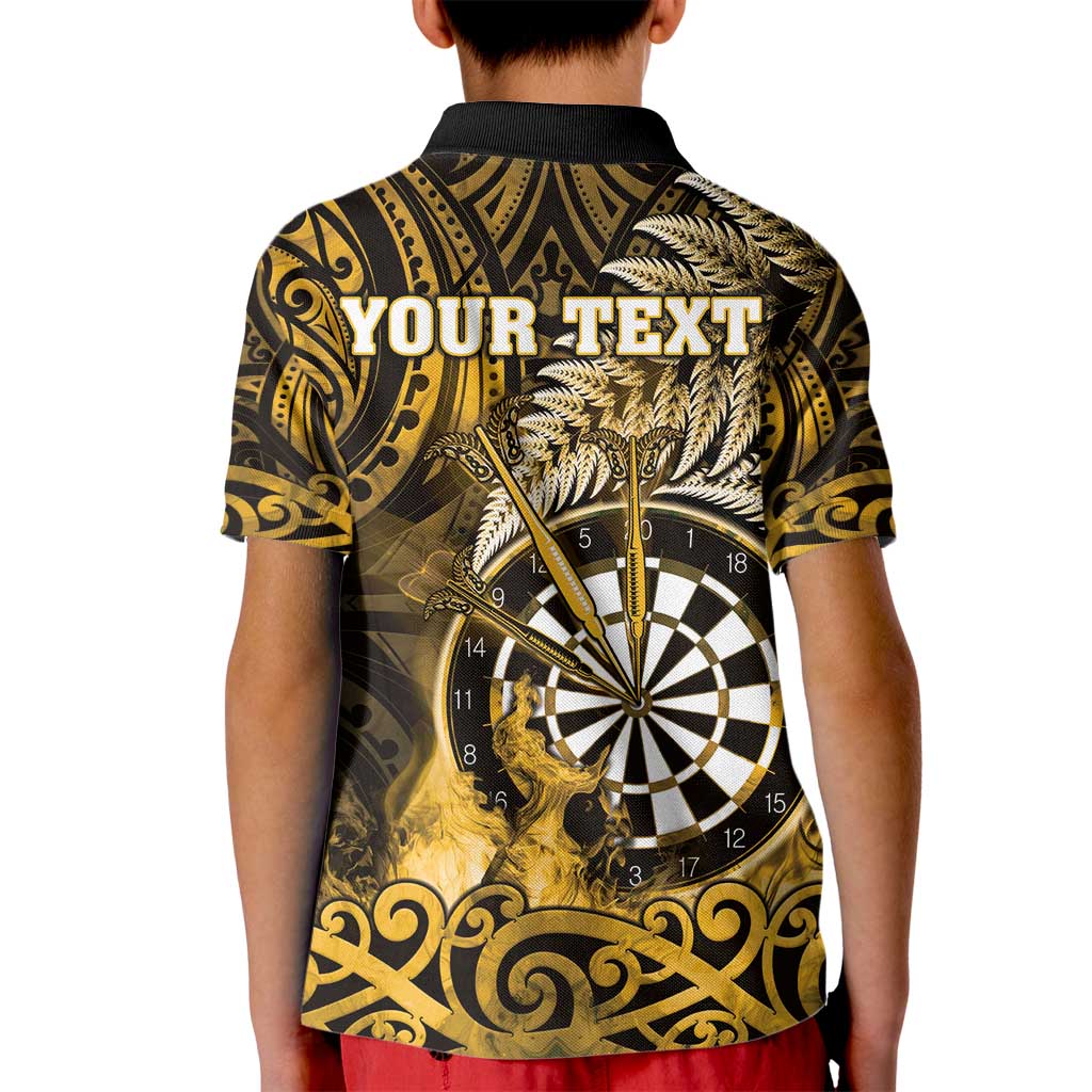 Personalised New Zealand Darts Kid Polo Shirt Maori Koru Dartboard Gold Flame LT05 - Polynesian Pride