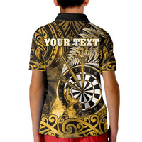 Personalised New Zealand Darts Kid Polo Shirt Maori Koru Dartboard Gold Flame LT05 - Polynesian Pride
