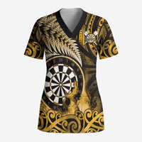 Personalised New Zealand Darts Scrub Top Maori Koru Dartboard Gold Flame LT05 Adult Gold - Polynesian Pride