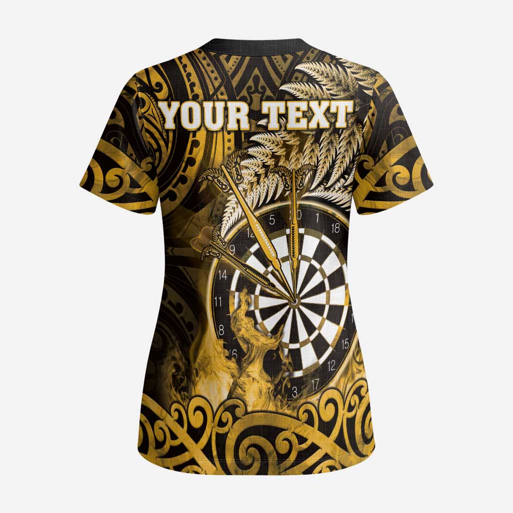 Personalised New Zealand Darts Scrub Top Maori Koru Dartboard Gold Flame LT05 - Polynesian Pride
