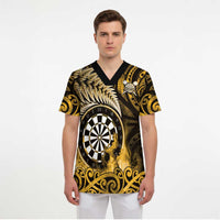 Personalised New Zealand Darts Scrub Top Maori Koru Dartboard Gold Flame LT05 - Polynesian Pride