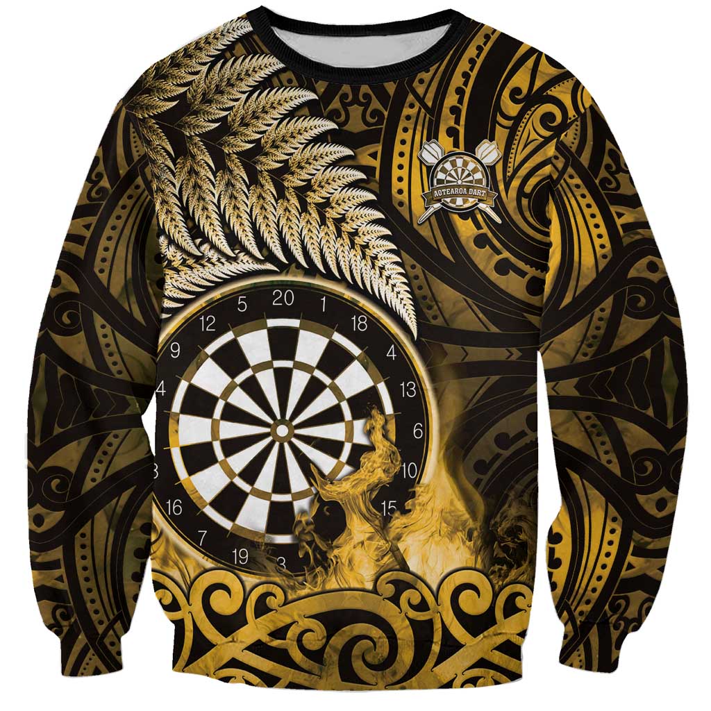 Personalised New Zealand Darts Sweatshirt Maori Koru Dartboard Gold Flame LT05 Unisex Gold - Polynesian Pride