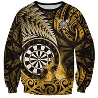 Personalised New Zealand Darts Sweatshirt Maori Koru Dartboard Gold Flame LT05 Unisex Gold - Polynesian Pride