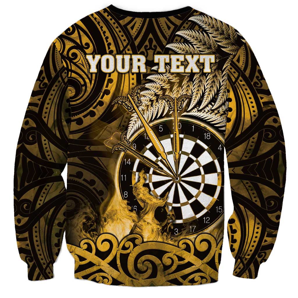 Personalised New Zealand Darts Sweatshirt Maori Koru Dartboard Gold Flame LT05 - Polynesian Pride