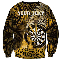 Personalised New Zealand Darts Sweatshirt Maori Koru Dartboard Gold Flame LT05 - Polynesian Pride