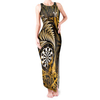 Personalised New Zealand Darts Tank Maxi Dress Maori Koru Dartboard Gold Flame LT05 Women Gold - Polynesian Pride