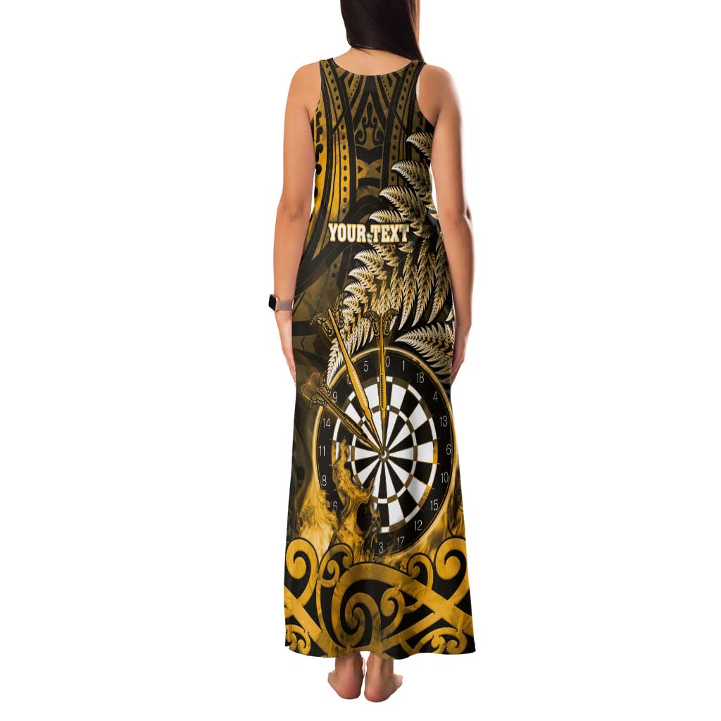 Personalised New Zealand Darts Tank Maxi Dress Maori Koru Dartboard Gold Flame LT05 - Polynesian Pride