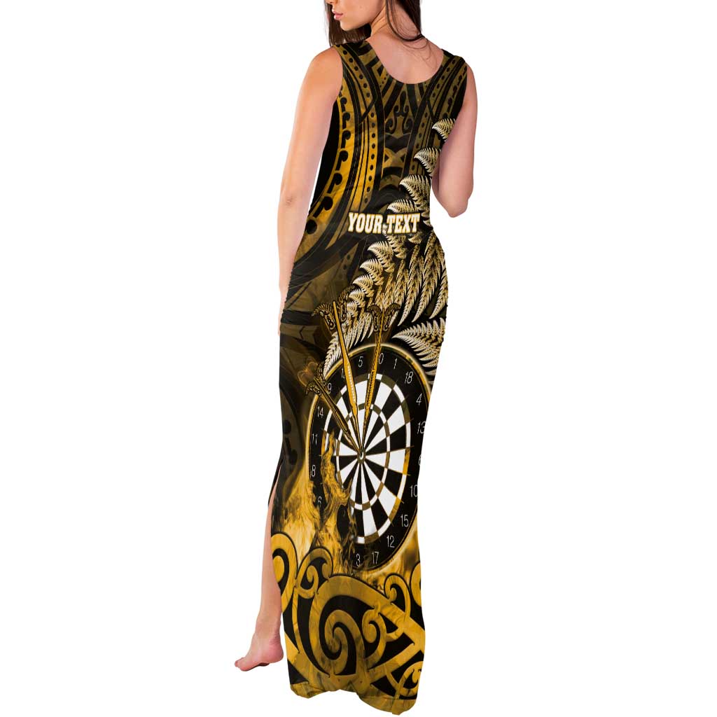 Personalised New Zealand Darts Tank Maxi Dress Maori Koru Dartboard Gold Flame LT05 - Polynesian Pride