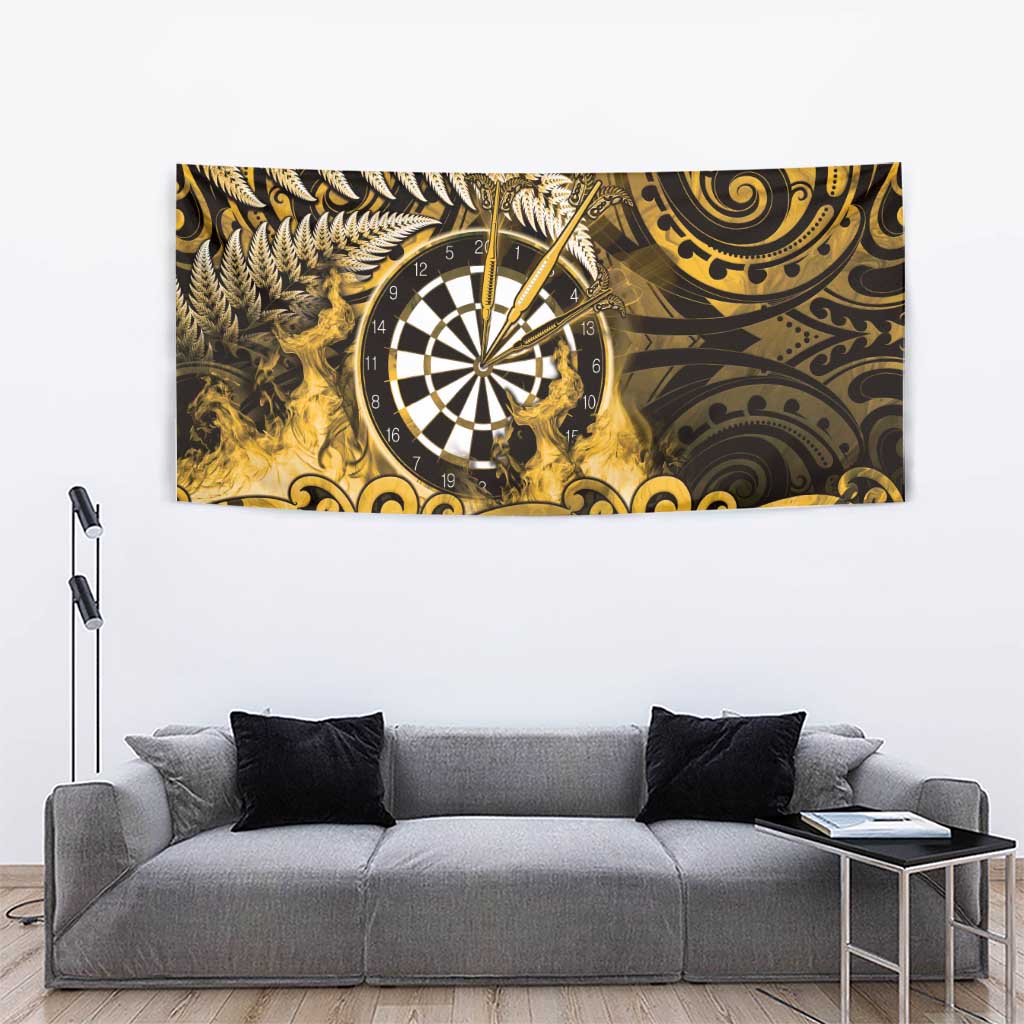 New Zealand Darts Tapestry Maori Koru Dartboard Gold Flame LT05 - Polynesian Pride