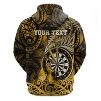 Personalised New Zealand Darts Zip Hoodie Maori Koru Dartboard Gold Flame LT05 - Polynesian Pride
