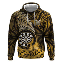Personalised New Zealand Darts Zip Hoodie Maori Koru Dartboard Gold Flame LT05 Pullover Hoodie Gold - Polynesian Pride