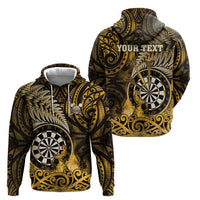 Personalised New Zealand Darts Zip Hoodie Maori Koru Dartboard Gold Flame LT05 - Polynesian Pride