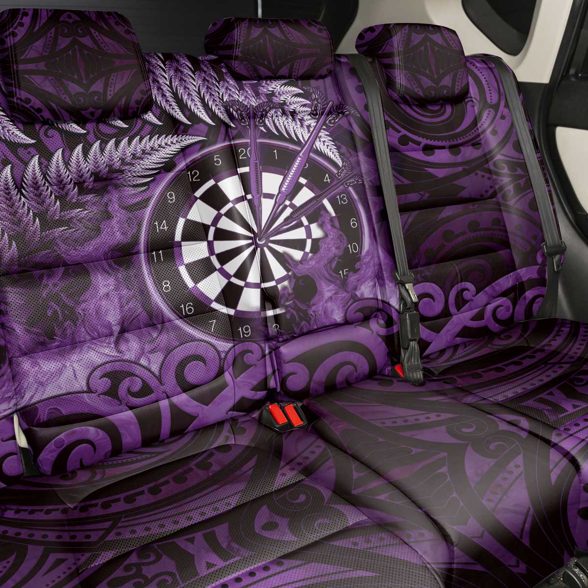 New Zealand Darts Back Car Seat Cover Maori Koru Dartboard Purple Flame LT05 - Polynesian Pride