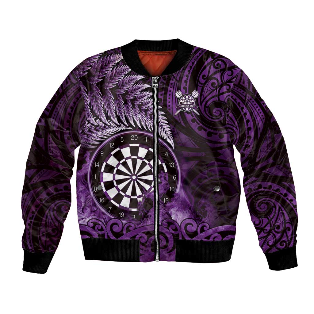 Personalised New Zealand Darts Bomber Jacket Maori Koru Dartboard Purple Flame LT05 Unisex Purple - Polynesian Pride