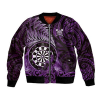 Personalised New Zealand Darts Bomber Jacket Maori Koru Dartboard Purple Flame LT05 Unisex Purple - Polynesian Pride