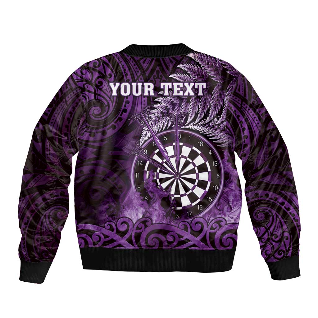 Personalised New Zealand Darts Bomber Jacket Maori Koru Dartboard Purple Flame LT05 - Polynesian Pride