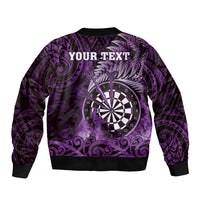 Personalised New Zealand Darts Bomber Jacket Maori Koru Dartboard Purple Flame LT05 - Polynesian Pride