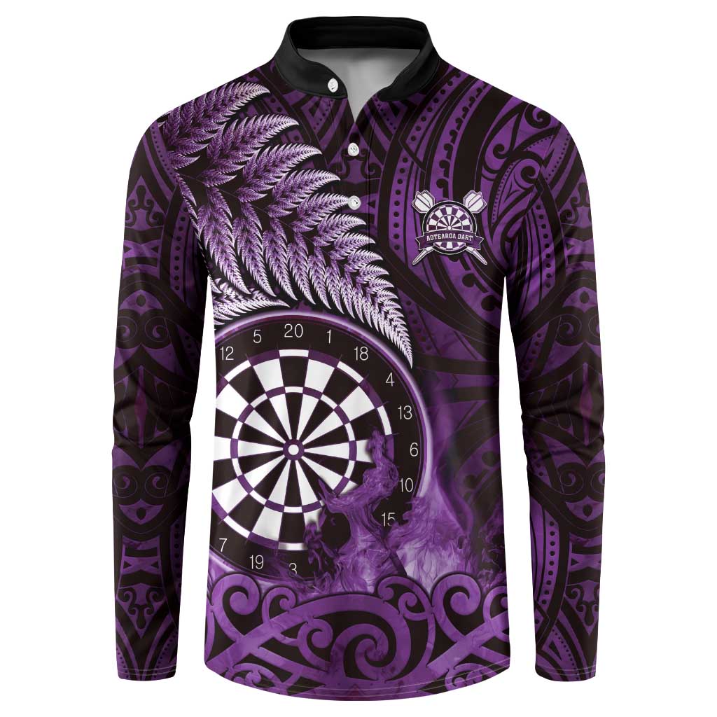 Personalised New Zealand Darts Button Sweatshirt Maori Koru Dartboard Purple Flame LT05 Purple - Polynesian Pride