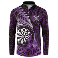 Personalised New Zealand Darts Button Sweatshirt Maori Koru Dartboard Purple Flame LT05 Purple - Polynesian Pride