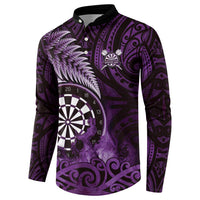 Personalised New Zealand Darts Button Sweatshirt Maori Koru Dartboard Purple Flame LT05 - Polynesian Pride