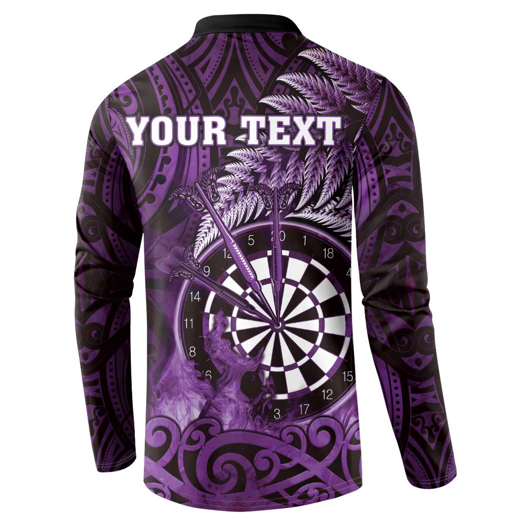 Personalised New Zealand Darts Button Sweatshirt Maori Koru Dartboard Purple Flame LT05 - Polynesian Pride