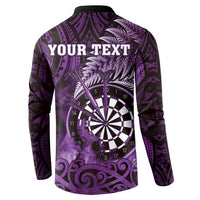Personalised New Zealand Darts Button Sweatshirt Maori Koru Dartboard Purple Flame LT05 - Polynesian Pride