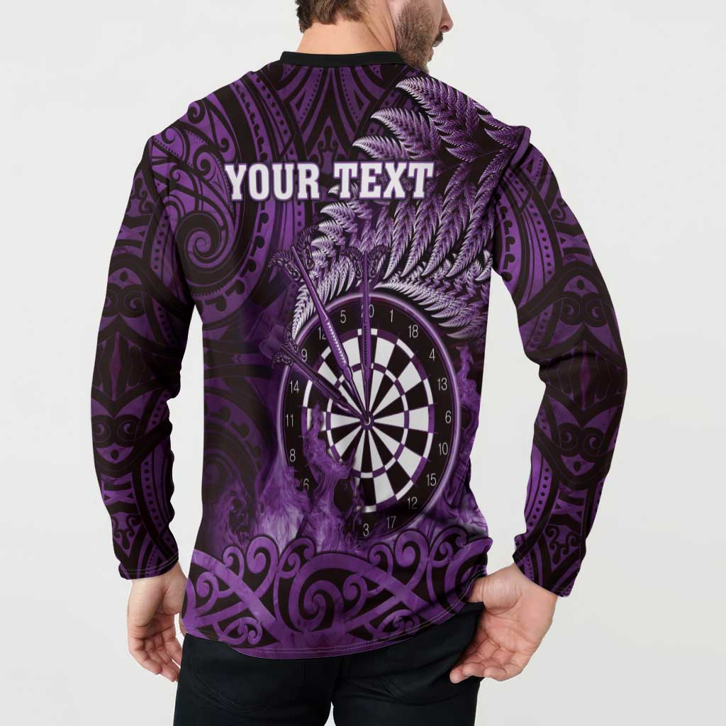Personalised New Zealand Darts Button Sweatshirt Maori Koru Dartboard Purple Flame LT05 - Polynesian Pride