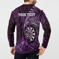Personalised New Zealand Darts Button Sweatshirt Maori Koru Dartboard Purple Flame LT05 - Polynesian Pride