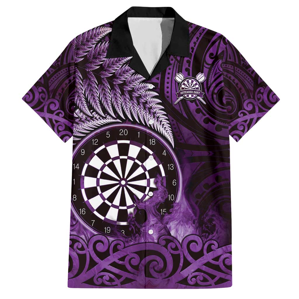 Personalised New Zealand Darts Hawaiian Shirt Maori Koru Dartboard Purple Flame LT05 Purple - Polynesian Pride